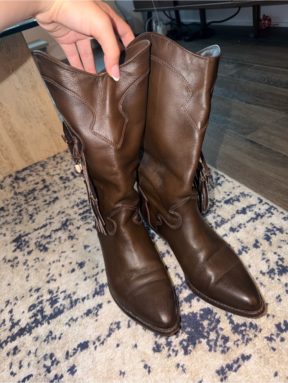 ❤️SOLD Fringed Western Leather Boots - Black - Picture 2 of 7